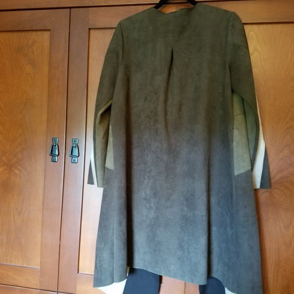 Brown & Tan Patchwork Faux Suede Coat L - Picture 5 of 7